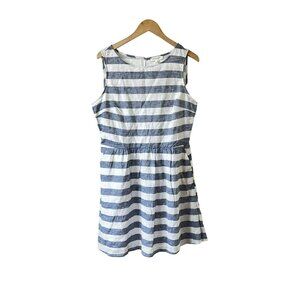 Beach Lunch Lounge Womens Dress White Blue Stripe Linen Blend Sleeveless NWT L
